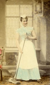 Germany Hamburg cleaning woman Dienstmadchen Old CDV Photo Hattorff 1890