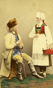 Sweden Couple Traditional Costume Fashion Old Colorised CDV Photo Eurenius 1868