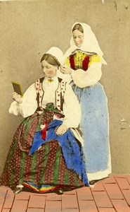 Sweden Women Hairdresser Costume Fashion Old Colorised CDV Photo Eurenius 1868