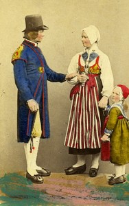 Sweden Dalarna Leksand Traditional Costume Old Colorised CDV Photo Eurenius 1868