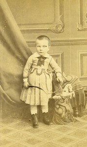 France Cambrai Children Fashion Toy Horse Whip Old CDV Photo Caze 1880