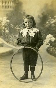 France Tourcoing Jeu d'Enfants Cerceau Jouet Ancienne CDV Photo Baert 1900