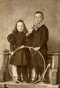 France Lille Jeu d'Enfants Cerceau Jouet Ancienne CDV Photo Leroy 1890