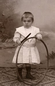 France Jeu d'Enfants Cerceau Jouet Ancienne CDV Photo 1890