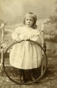 France Anzin Jeu d'Enfants Cerceau Jouet Ancienne CDV Photo Beck 1890