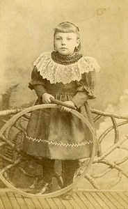 France Tourcoing Jeu d'Enfants Cerceau Jouet Ancienne CDV Photo Silbermann 1890
