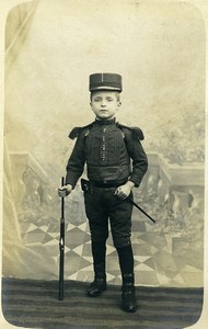 France Lille Jeune Garcon en Costume Militaire Ancienne CDV Photo Castelain 1890