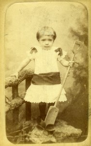 France Roubaix Jeu d'Enfants Pelle en Bois Ancienne CDV Photo Meunier 1890