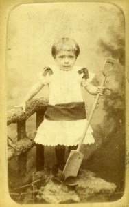 France Roubaix Children Fashion Wooden Spade Toy Old CDV Photo Meunier 1890