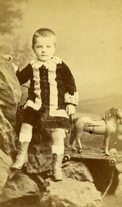 France Le Mans Children Fashion Game Pulling Horse Toy CDV Photo Gustave 1870