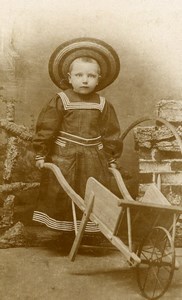 France Vernon Children Fashion Game Wheelbarrow & Hoop CDV Photo Mousseau 1890