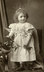 France Lyon Jeu d'Enfants Fillette et Bouquet Panier Ancienne CDV Photo Bellingard 1890