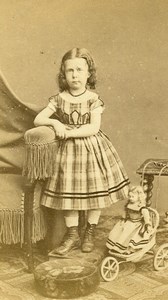 France Cambrai Fashion Girl & her Doll & Tricycle Toys Old CDV Photo Caze 1870