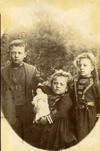 France Children Fashion Girl holding Doll Old CDV Photo 1890