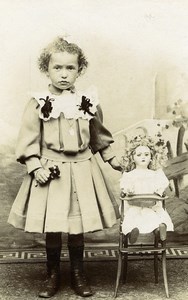 France Tourcoing Jeu d'Enfants Poupée dans sa Chaise Ancienne CDV Photo Jules Baisez 1890