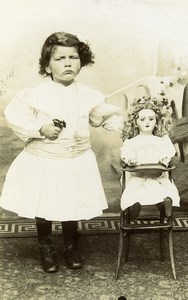 France Tourcoing Jeu d'Enfants Poupée dans sa Chaise Ancienne CDV Photo Jules Baisez 1890