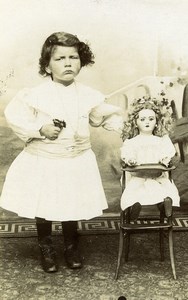 France Tourcoing Girl & her Doll in high chair Old CDV Photo Jules Baisez 1890