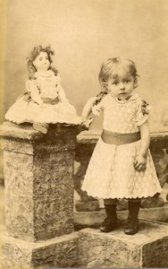 France Paris Jeu d'Enfants Fillette et grande Poupée Ancienne CDV Photo Gallot 1890