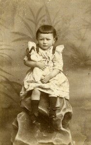 France Wattrelos Children Girl & her Doll Old CDV Photo Deroubaix 1890