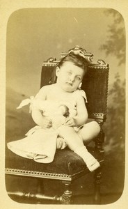 France Le Mans Little Girl & her Doll Old CDV Photo Gustave 1890