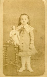 France Roubaix Young Girl & her Doll Old CDV Photo Coudroy 1880