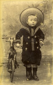 France Roubaix Jeu d'Enfants Cheval Bicyclette Ancienne CDV Photo Hermant 1890