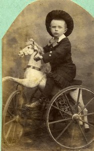 France Jeu d'Enfants Garconnet sur un Cheval Tricycle Ancienne Photo 1890