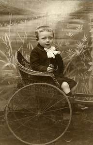 France Lille Young Boy in Wicker Cart Chair Old CDV Photo Salamon 1890