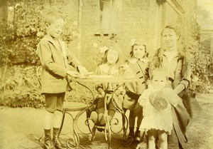 France Boy & small Cannon Toy Family Group Old Amateur Photo 1900