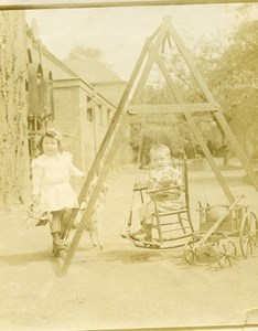 France Balancoire & Charriot Jeu d'Enfants Ancienne Photo Amateur 1900