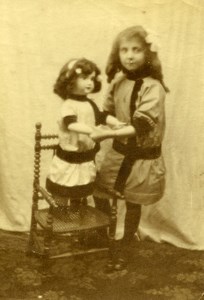 France Young Girl & her tall Doll Children Game Old Amateur Photo 1900