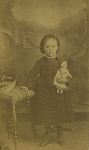 France Lille Young Girl & her Doll Portrait Fashion Old CDV Photo Duriez 1870
