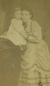 France Lille Mother & Child Baby Portrait Fashion Old CDV Photo Carette 1870