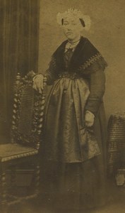 Northern France Woman Portrait Fashion Headdress Old CDV Photo 1870
