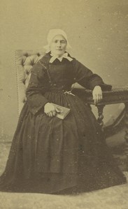 France Granville Woman Portrait Fashion Headdress Old CDV Photo Lefrançois 1870
