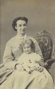 France Paris Mother & Child Portrait Fashion Old CDV Photo Pesme 1870