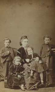 United Kingdom Gloucester Mother 4 Children Group Fashion Old CDV Photo 1870