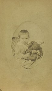 France Portrait Young Child holding Doll Old CDV Photo 1870