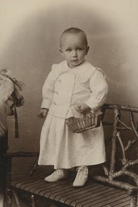 France Lille Toddler Child Portrait Basket Old CDV Photo Cayez 1890