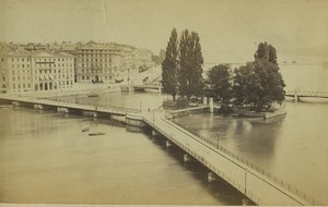 Switzerland Geneva Bridge & Hotel des Bergues Old Photo 1870's
