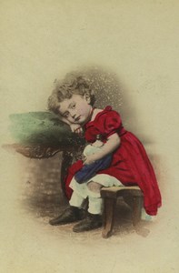 Germany Berlin Tired child Ermüdet Old hand colored CDV Photo Moser 1875