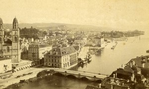 Switzerland Zurich panorama Cathedral Old CDV Photo 1870