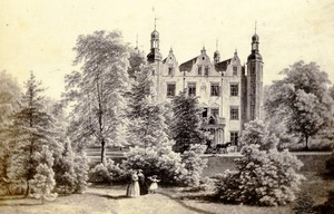 France unidentified castle & gardens Old Photo of gravure 1870