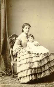 France Paris Mother & Child portrait fashion Old CDV Photo Numa Blanc 1860's