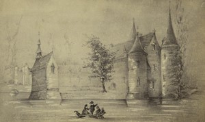 Chateaugiron Peinture Château de Bois-orcan ancienne Photo CDV Legros 1870