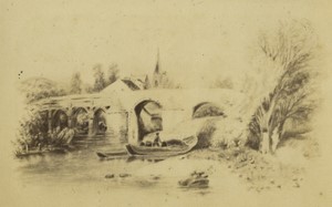 France Painting Bridge & River Old CDV Photo Delintraz 1870