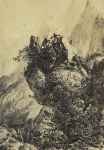 Painting Man Rock Climbing Old CDV Photo 1870