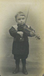 France Toddler & Violin portrait fashion Old CDV Photo 1909