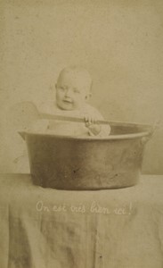 France Paris Baby in big Pot On est tres bien ici Old CDV Photo Allevy 1890
