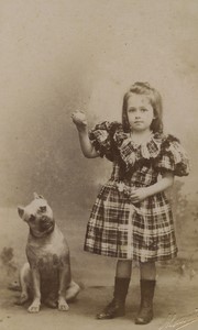 Belgium Brussels Young Girl & Dog fashion Old CDV Photo Louvois 1880 #1